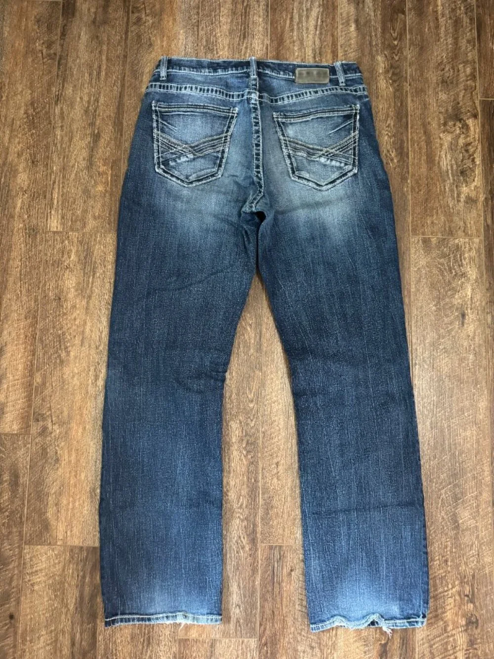 BKE Tyler Straight Leg Dark Wash Denim Jeans Thick Stitch Size 34L